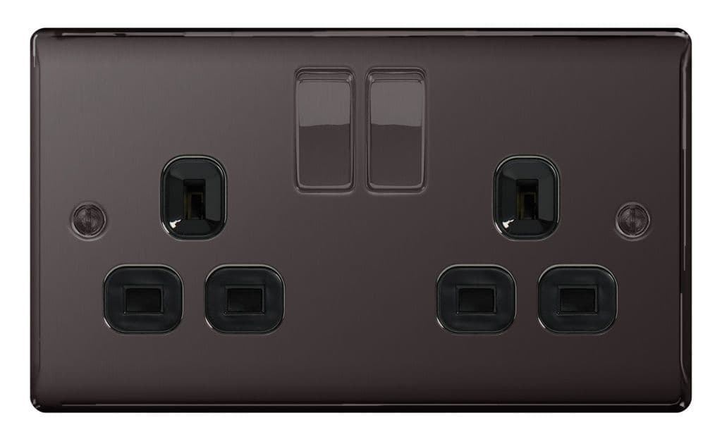 BG 13a 2 Gang Switch Socket - Black Nickel With Black Inserts