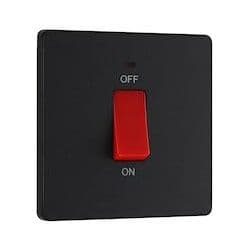 BG 45a Double Pole Plastic Square Cooker Switch With LED - Matt Black