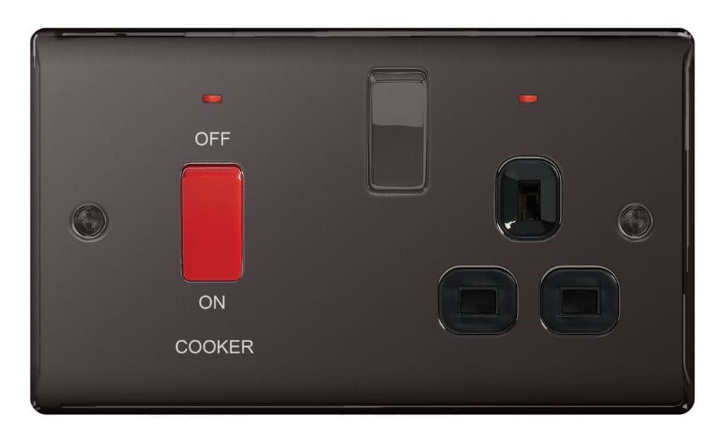 BG Double Pole Switch With 13a Socket Blk Nickel - 45a