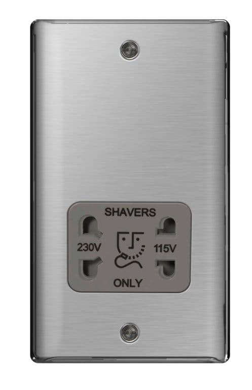BG Shaver Socket 115/230v - Brushed Steel