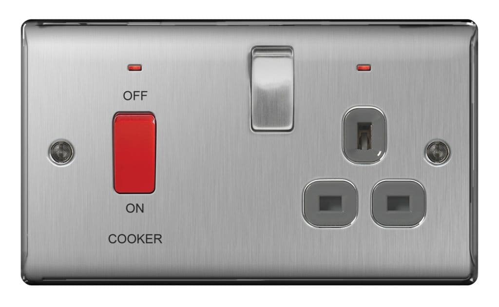 BG Switched Neon Socket 13a Double Pole - Brushed Steel