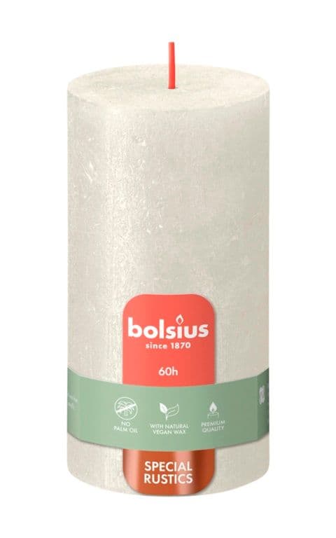 Bolsius Rustic Pillar Candle Shimmer Ivory - 130mm x 68mm
