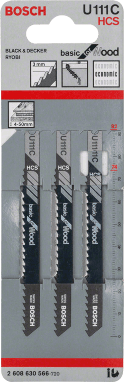 Bosch U111C Jigsaw Blade Basic Wood - Pack 3