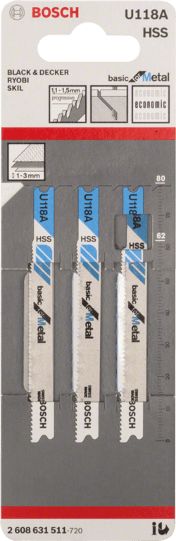 Bosch U118A Jigsaw Blade Basic Metal - Pack 3
