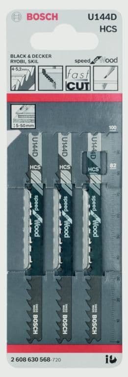 Bosch U144D Jigsaw Blade Speed For Wood - Pack 3