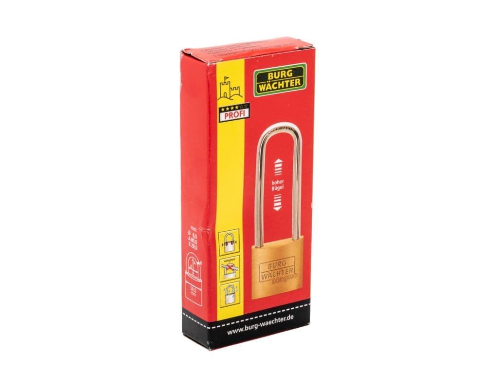Burg-Wächter Mid Security Brass Padlock - Long Shackle - 50mm
