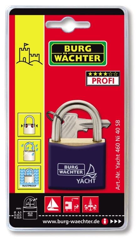Burg-Wächter Stainless Steel Shackle Yacht Padlock - 40mm