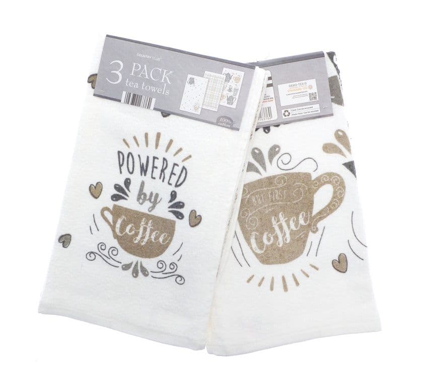 Country Club Velour Tea Towel Coffee - 3 Pack