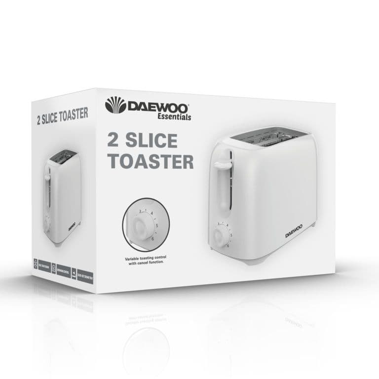 Daewoo Plastic Toaster 2 Slice - Pure White