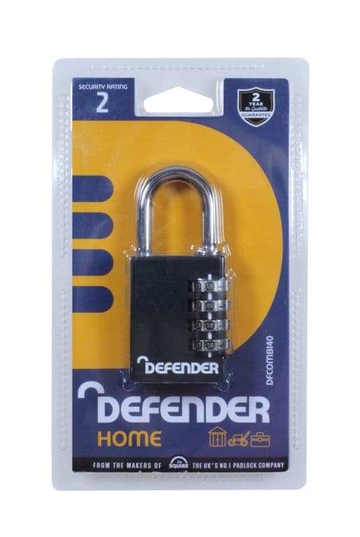 Defender Black Diecast Combi Padlock - 40mm