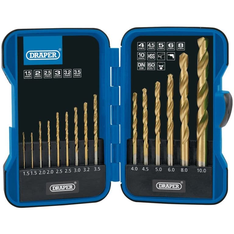 Draper Titanium Nitride Coated HSS Drill Bit Set - 15 Piece