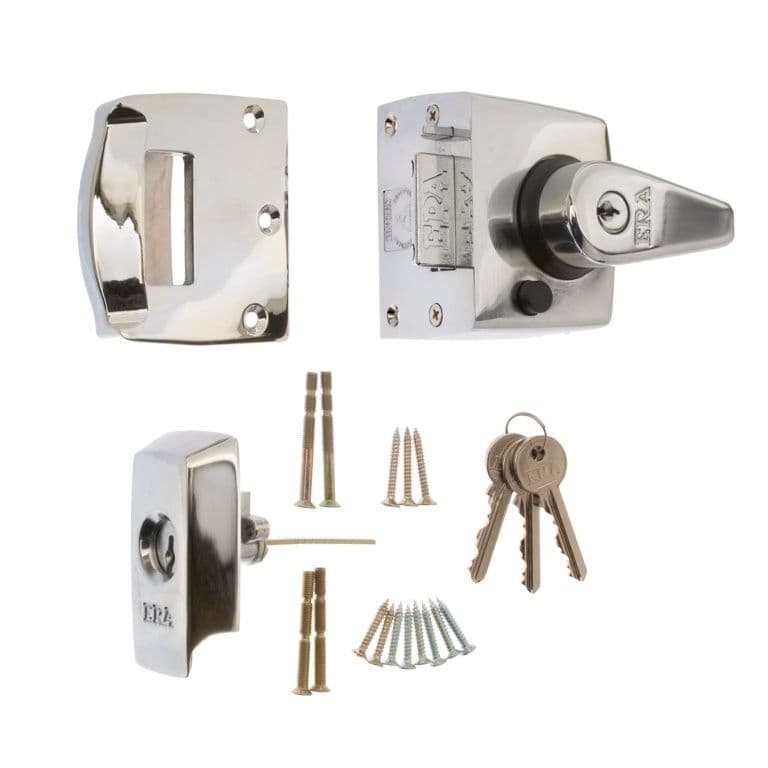 Era BS High Security Nightlatch 40mm - Finish: Polished Chrome Body - Chrome Cylinder
