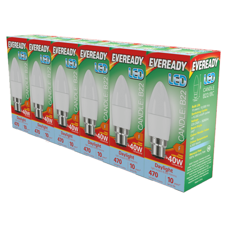 Eveready LED BC Candle B22 Pack 6 - 6500k/470lm