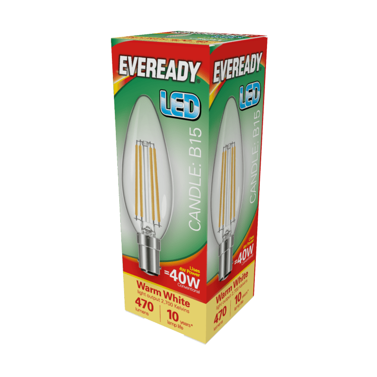 Eveready LED Filament Candle 470LM B15 SBC - 4W 27000K