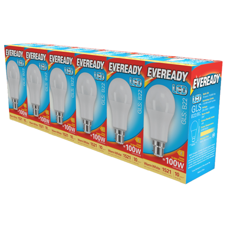 Eveready LED GLS BC B22 Pack 6 - 3000k/1521lm