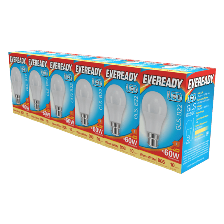 Eveready LED GLS BC B22 Pack 6 - 3000k/806lm