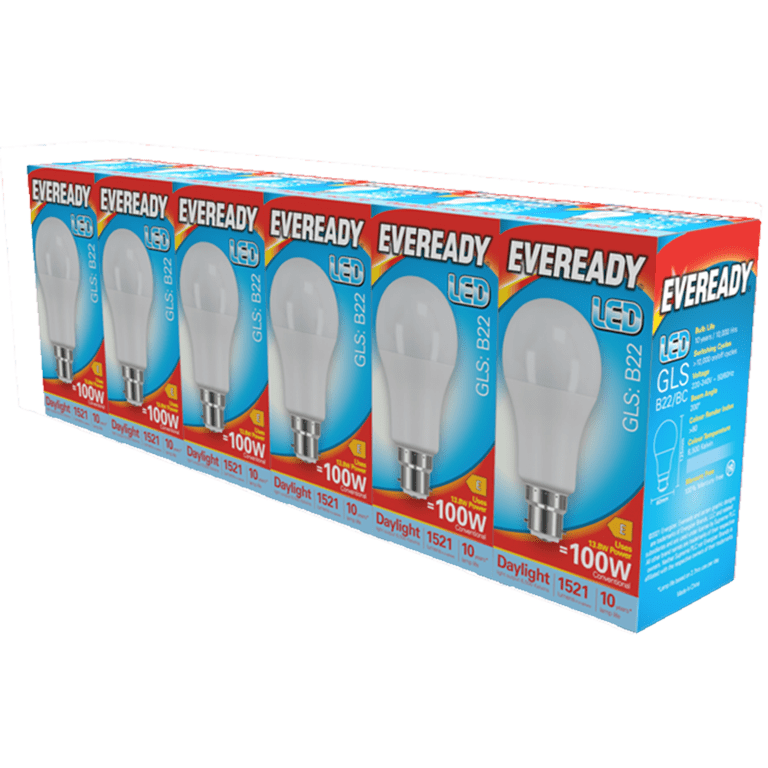 Eveready LED GLS BC B22 Pack 6 - 6500k/1521lm