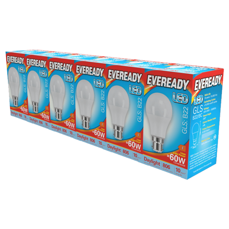 Eveready LED GLS BC B22 Pack 6 - 6500k/806lm