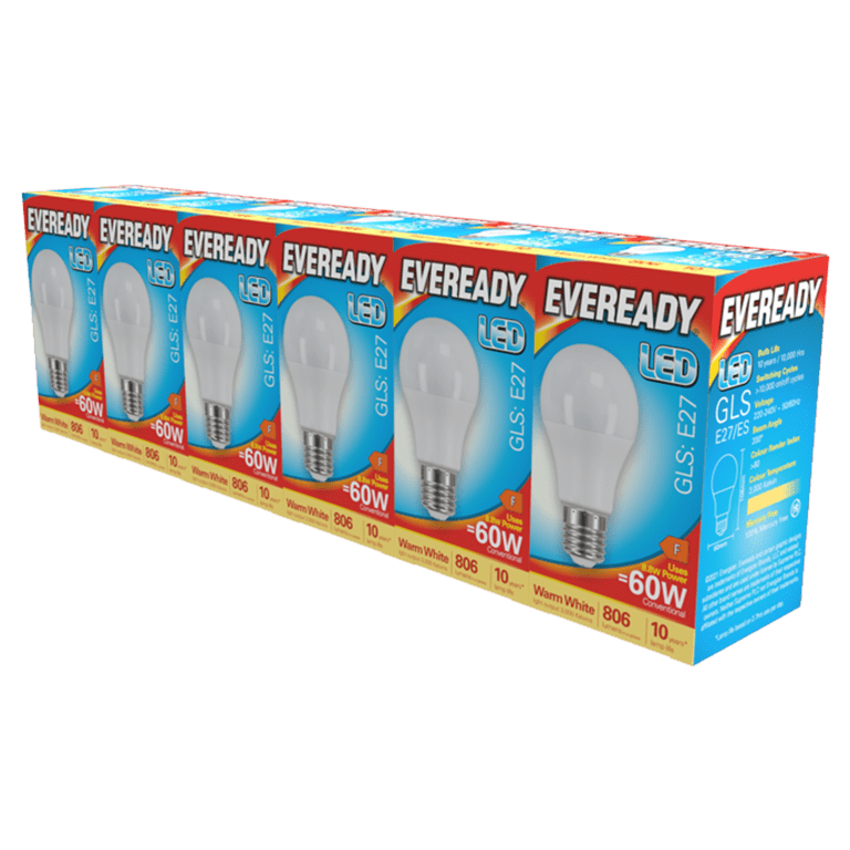 Eveready LED GLS ES E27 Pack 6 - 3000k/806lm