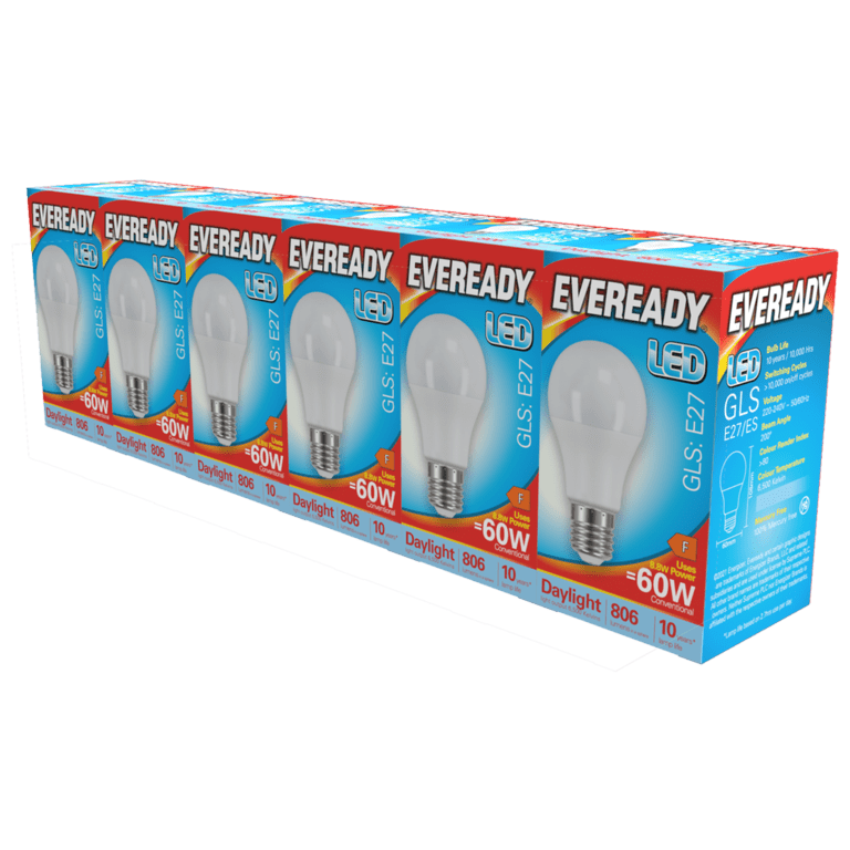 Eveready LED GLS ES E27 Pack 6 - 6500k/806lm