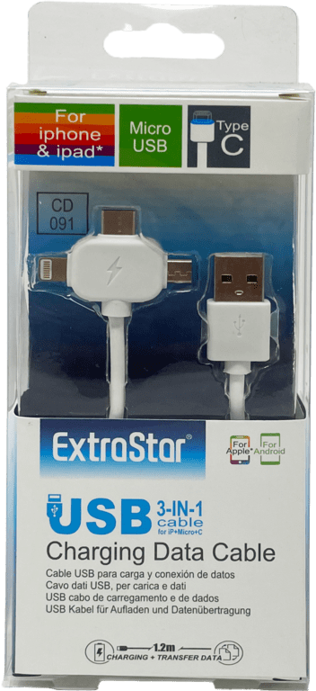 Extrastar 3 in 1 USB Data Charging Cable