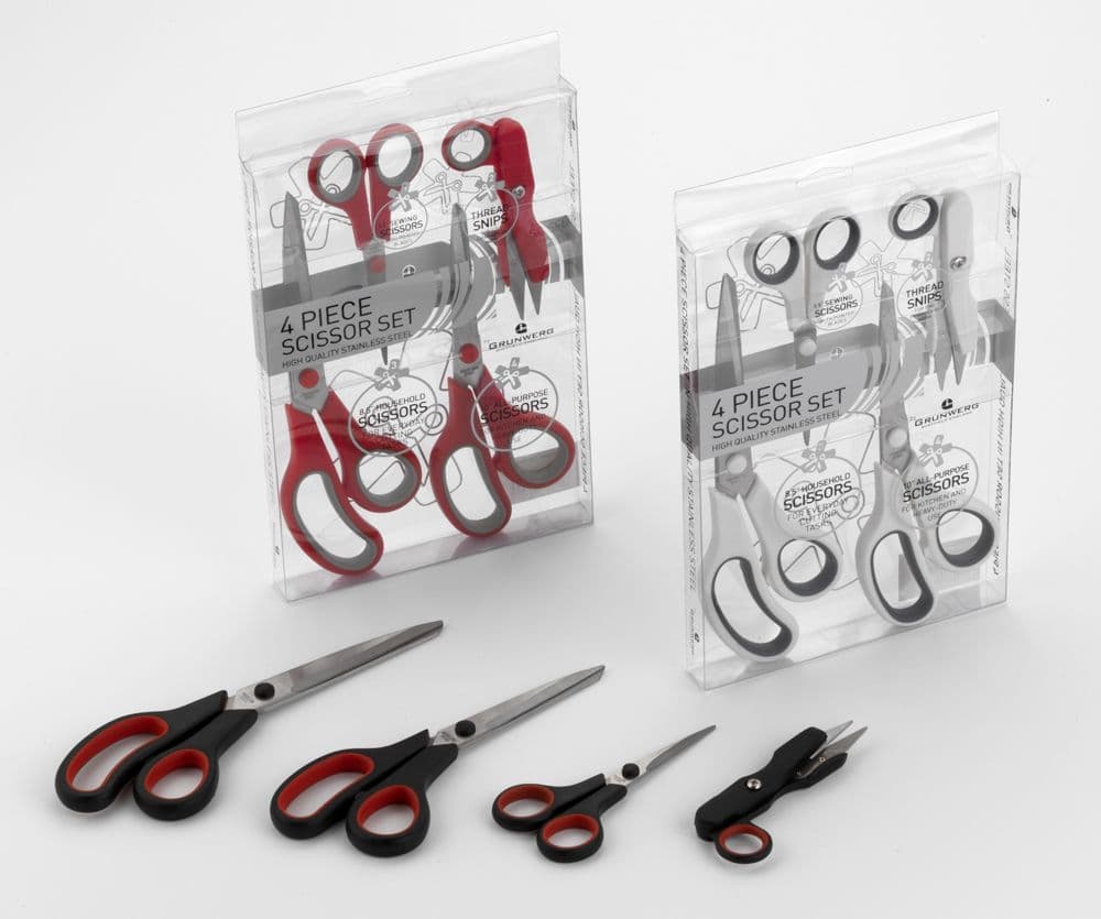 Grunwerg 4 Piece Scissor Set - Black/Red Handles