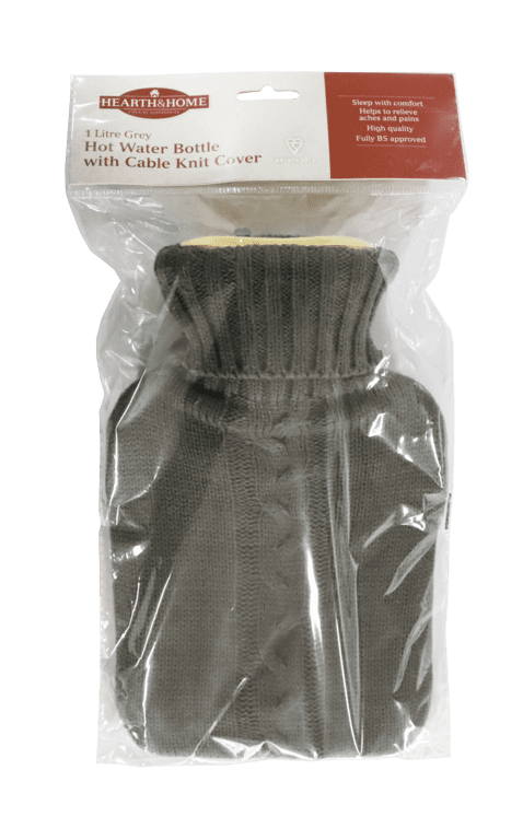 Hearth & Home Hot Water Bottle With Knit Cover Grey - 1L