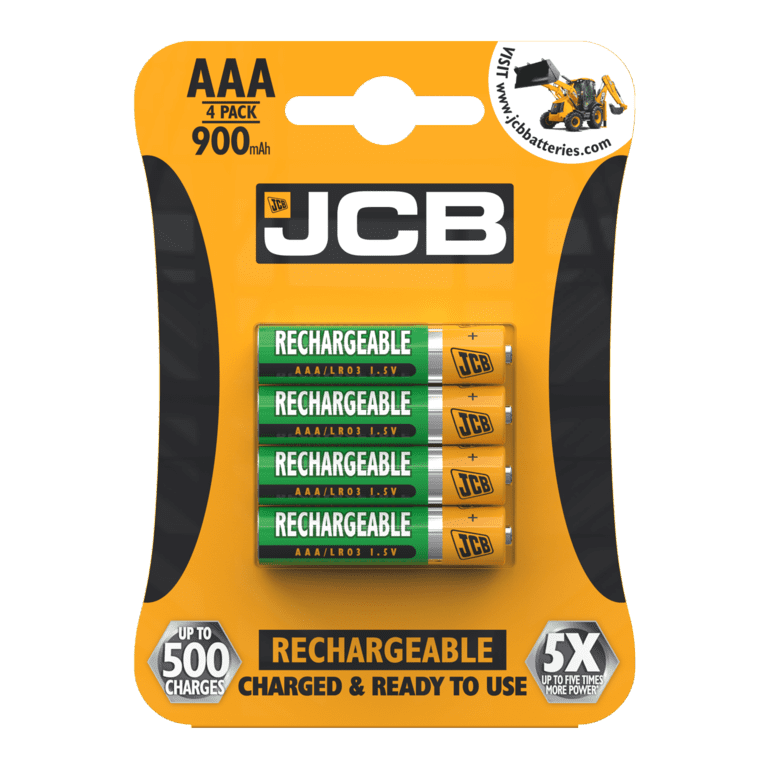 JCB Rechargeable AAA Batteries - 4 Pack 900mAh