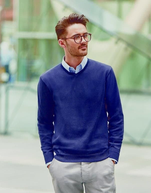 Jerzees Acylic Cotton Lightweight V-Neck Jumper - XXL Navy