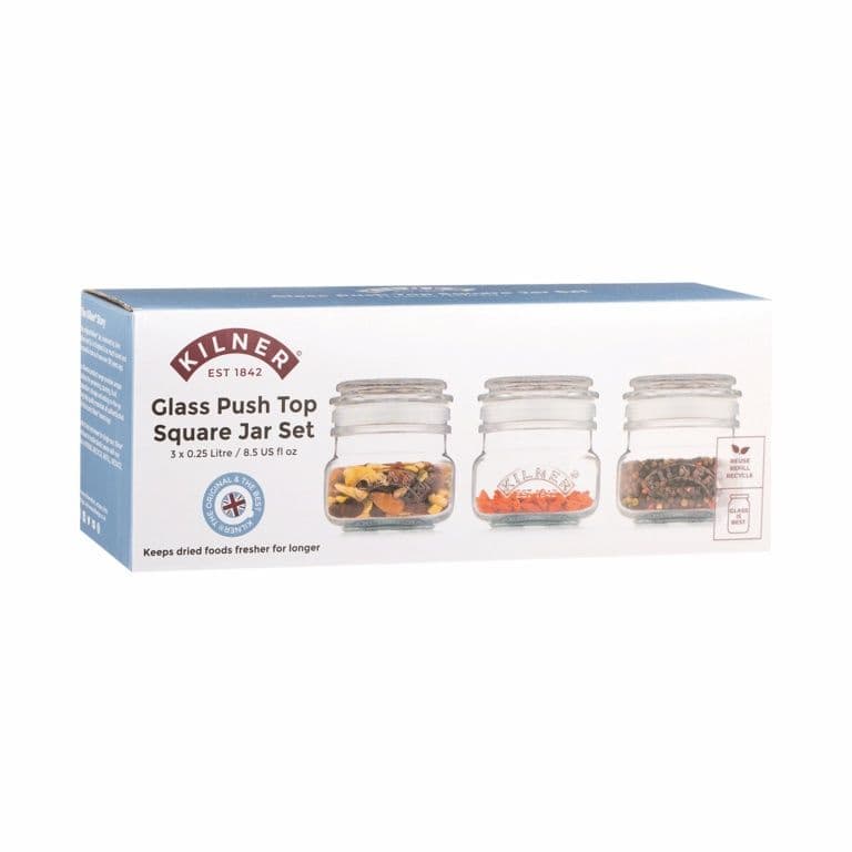 Kilner Square Push Top Jars 250ml - Set 3