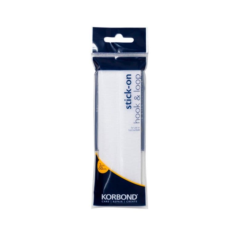 Korbond Hook & Loop Stick On - White 2cm x 50cm