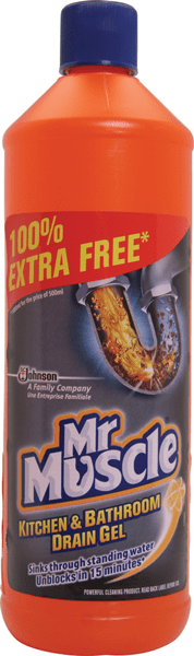 Mr Muscle Kitchen & Bathroom Drain Gel - 500ml PLUS 100% Extra Free