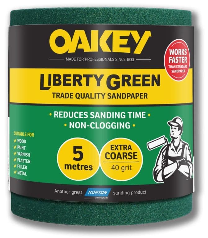 Oakey Liberty Green Sanding Roll 5m - Extra Course 40g