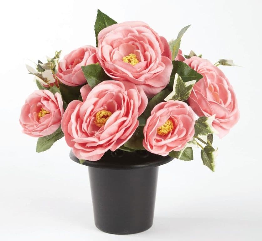 Oasis Grave Vase Container - Black/Pink