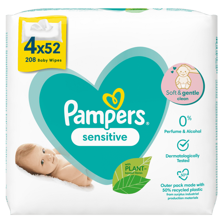 Pampers Baby Wipes 4 x 52 - Sensitive