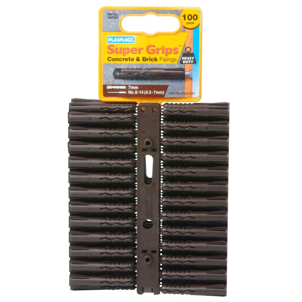 Plasplugs Brown Super Grips Fixings - 100 Pack