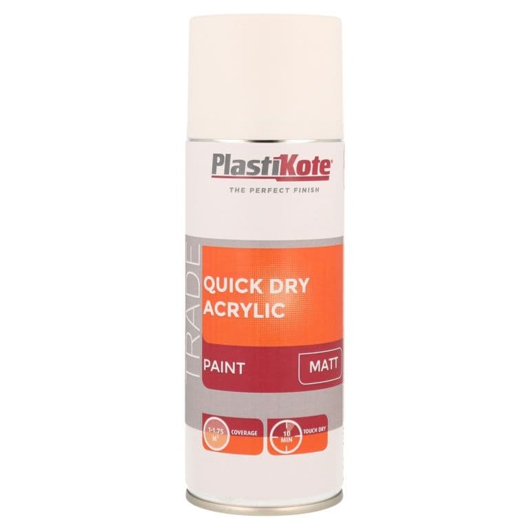 PlastiKote Quick Dry Acrylic Spray 400ml - White Matt
