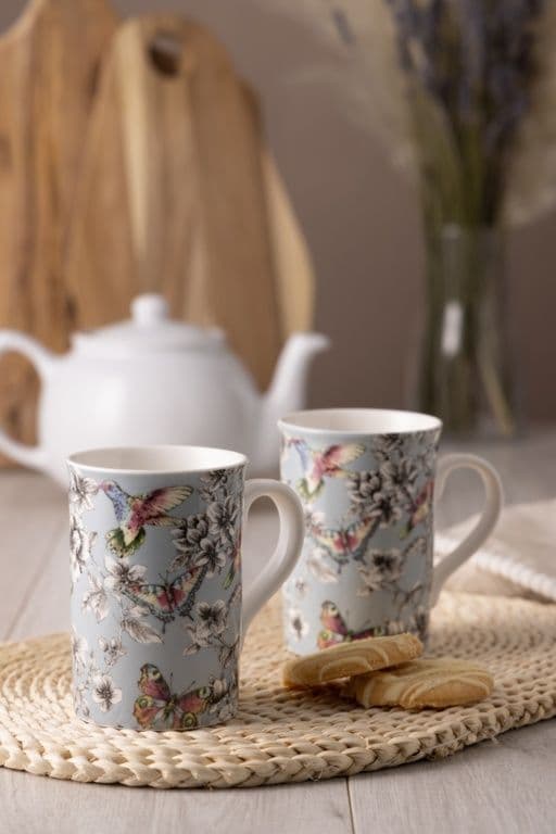 Price & Kensington Hummingbird Floral Mug Duckegg Blue - 300ml