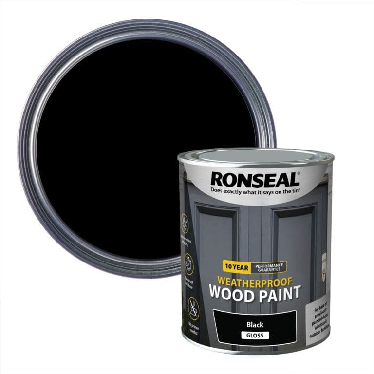 Ronseal 10 Year Weatherproof Gloss Wood Paint 750ml - Black