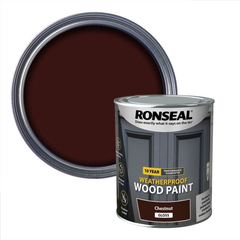Ronseal 10 Year Weatherproof Gloss Wood Paint 750ml - Chestnut