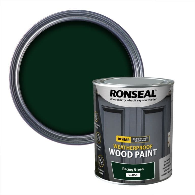 Ronseal 10 Year Weatherproof Gloss Wood Paint 750ml - Racing Green