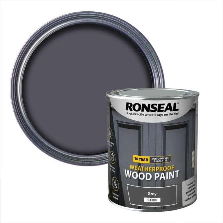 Ronseal 10 Year Weatherproof Satin Wood Paint 750ml - Grey