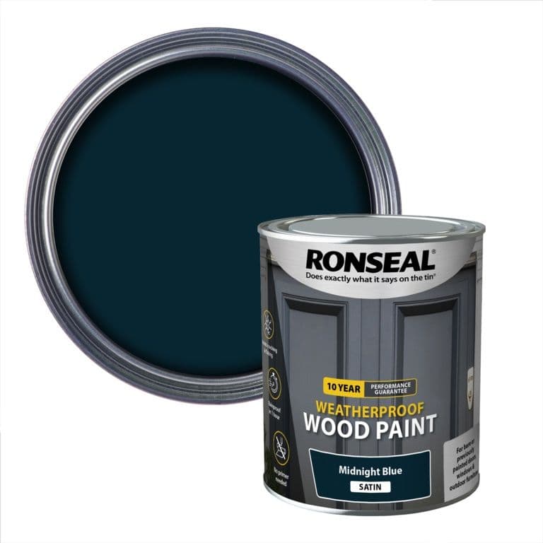 Ronseal 10 Year Weatherproof Satin Wood Paint 750ml - Midnight Blue