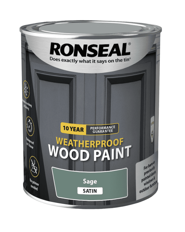 Ronseal 10 Year Weatherproof Satin Wood Paint 750ml - Sage