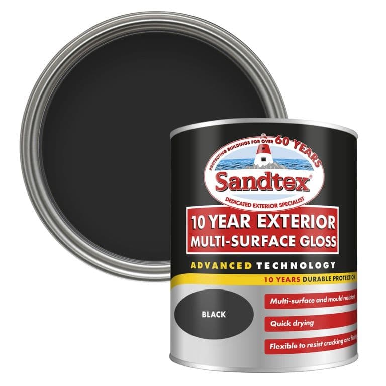 Sandtex 10 Year Exterior Multi Surface Gloss Black - 750ml