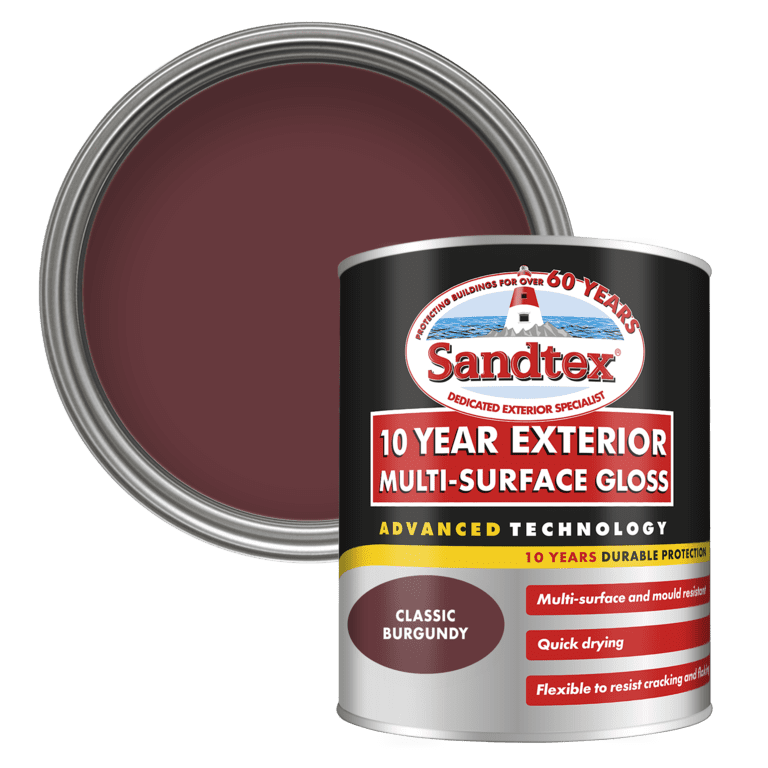 Sandtex 10 Year Exterior Multi Surface Gloss Classic Burgundy - 750ml