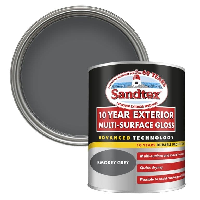 Sandtex 10 Year Exterior Multi Surface Gloss Smokey Grey - 750ml