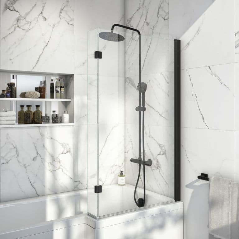 Scudo Black L Shaped Bathscreen