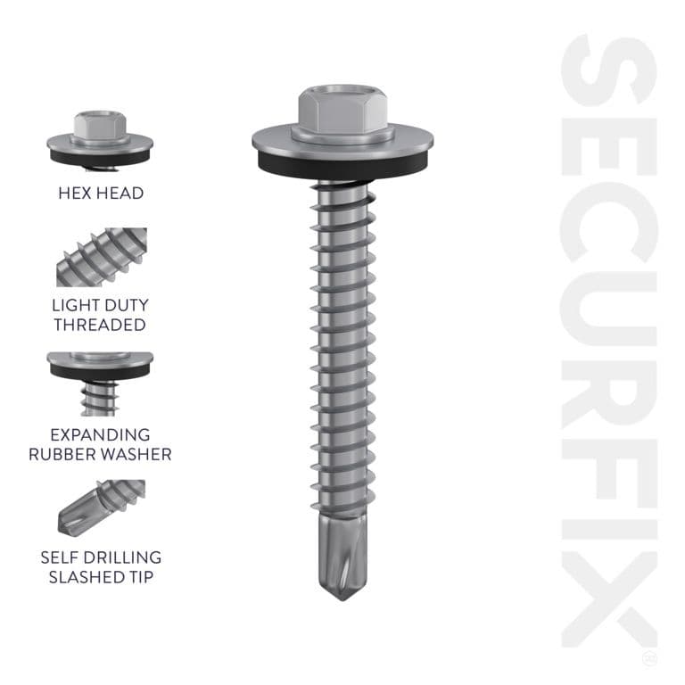 Securfix Self Drilling Roofing Screws - Size: 10 x 1" (5.5 x 25mm) | Pack of 100 Screws