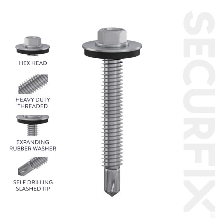 Securfix Self Drilling Roofing Screws - Size: 12 x 2" (5.5 x 51mm) | Pack of 100 Screws